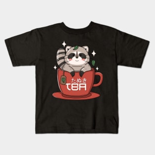 Kawaii Tanuki Tea Cup Kids T-Shirt